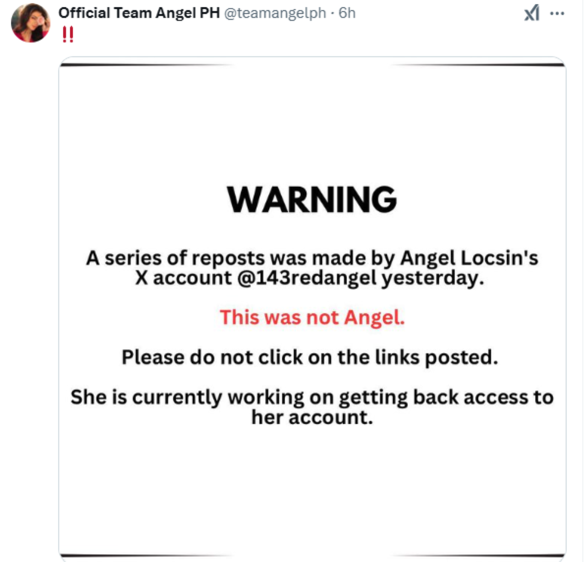 Photo courtesy: Screenshot from Official Team Angel PH (X)