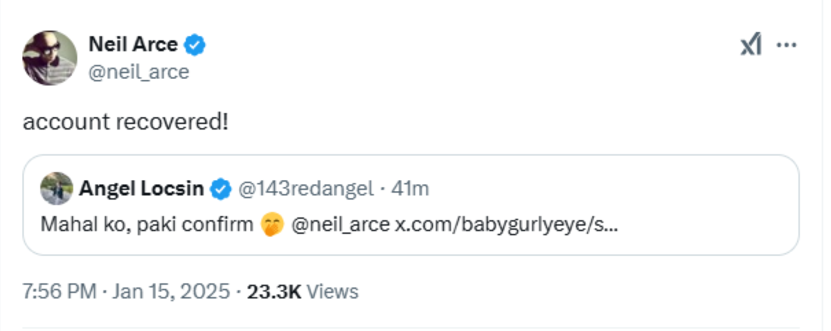 Photo courtesy: Screenshot from Neil Arce, Angel Locsin (X)