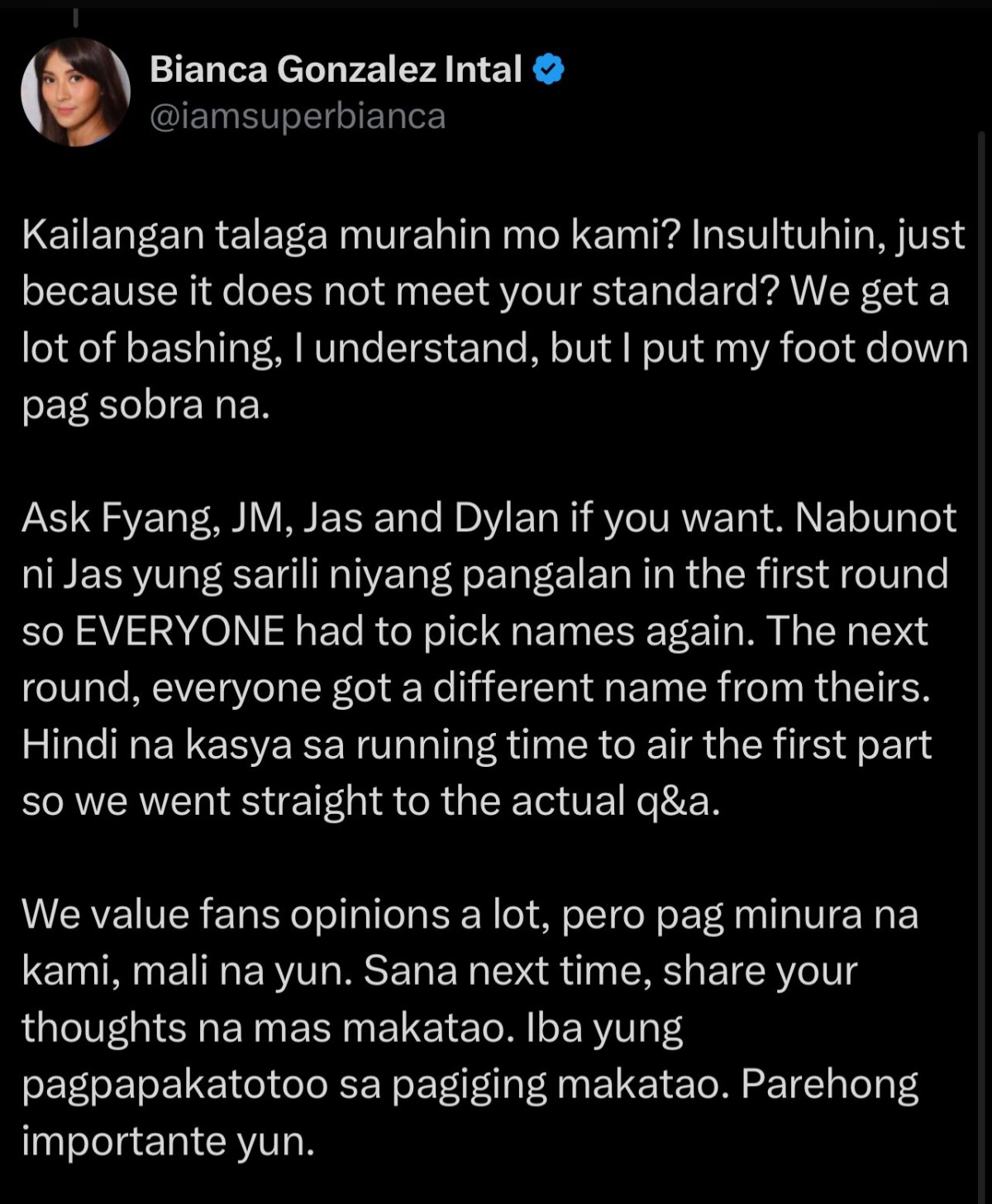 Photo courtesy: Screenshot from Bianca Gonzalez (X) via Fashion Pulis