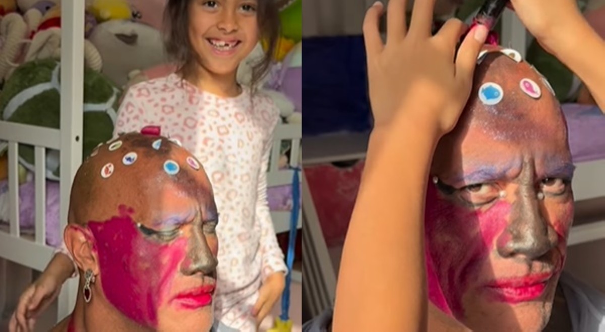 Tigasing si The Rock, tumiklop matapos make-upan ng dalawang anak