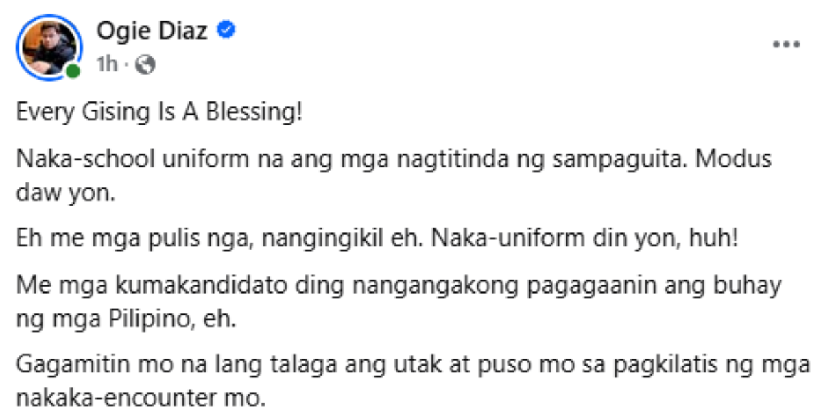 Photo courtesy: Screenshot from Ogie Diaz (FB)