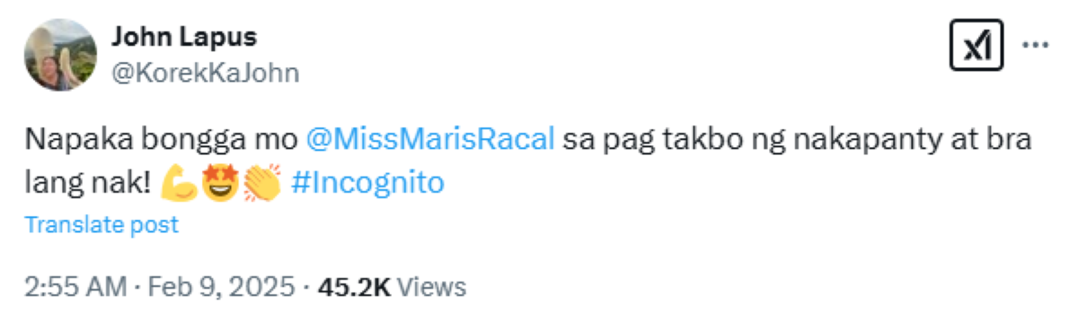 Photo courtesy: Screenshot from John Lapus (X)