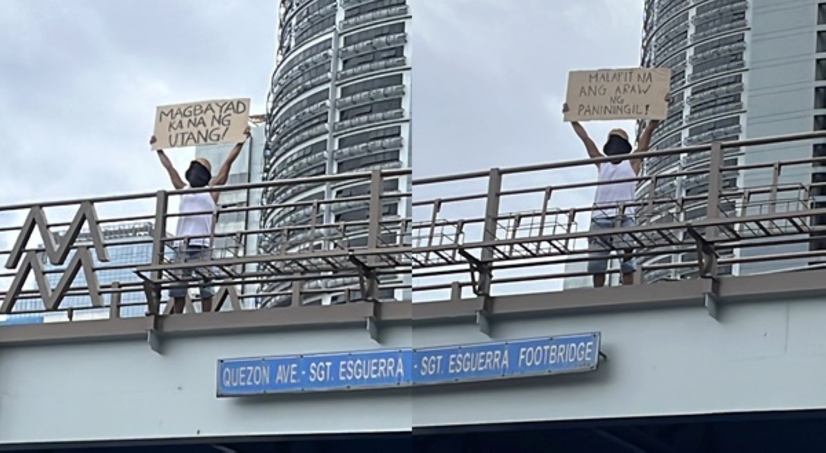 Lalaki, usap-usapan matapos 'maningil ng utang' sa footbridge