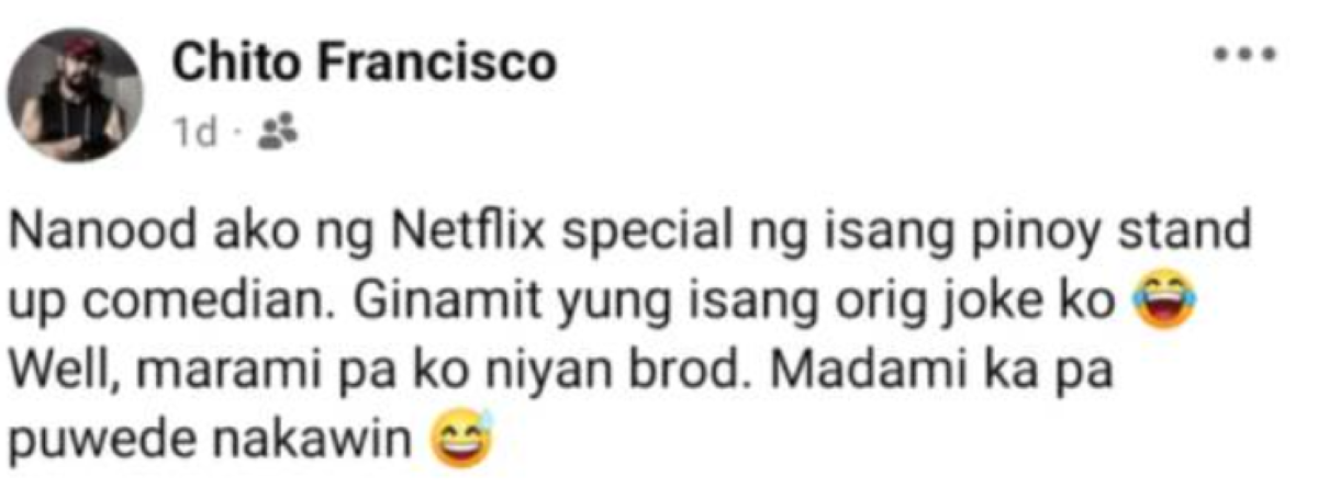 Photo courtesy: Screenshot from Chito Francisco (FB)/via PEP