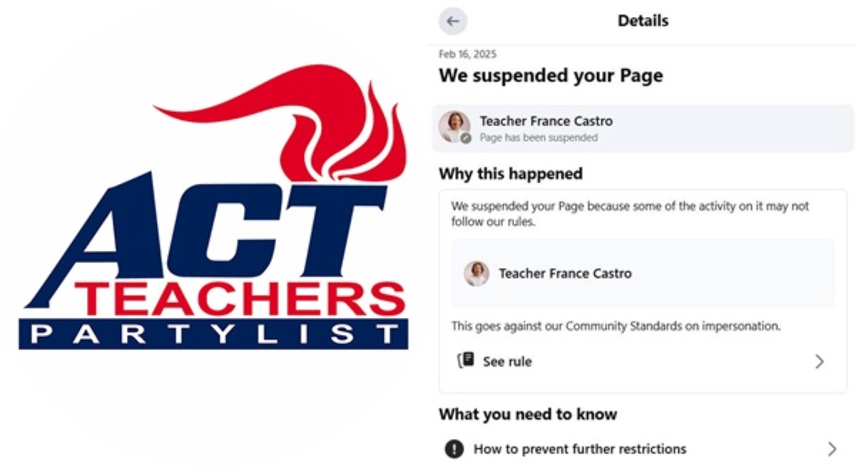 ACT Teachers, kinondena pagsuspinde sa FB page ni Castro
