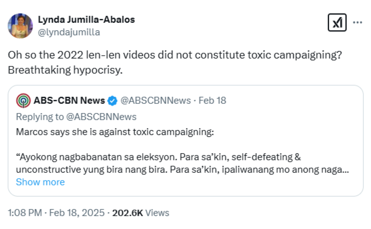 Photo courtesy: Screenshot from Lynda Jumilla-Abalos (X)