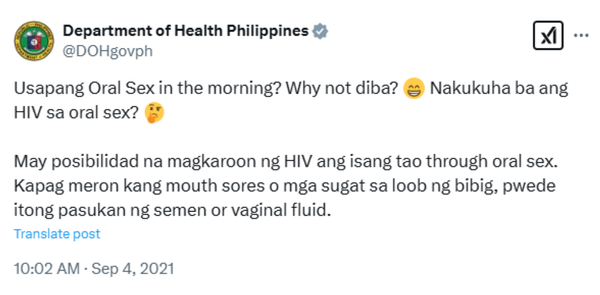 Photo courtesy: Screenshot from DOH (X)