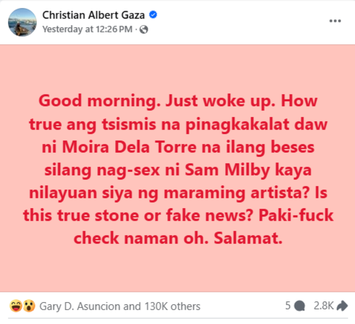 Photo courtesy: Screenshot from Christian Albert Gaza (FB)