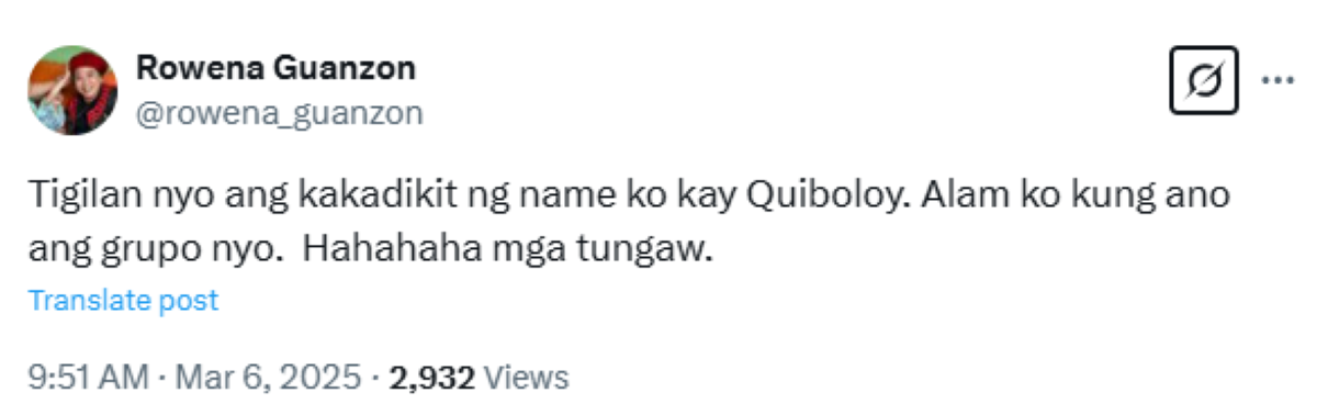 Photo courtesy: Screenshot from Rowena Guanzon (X)