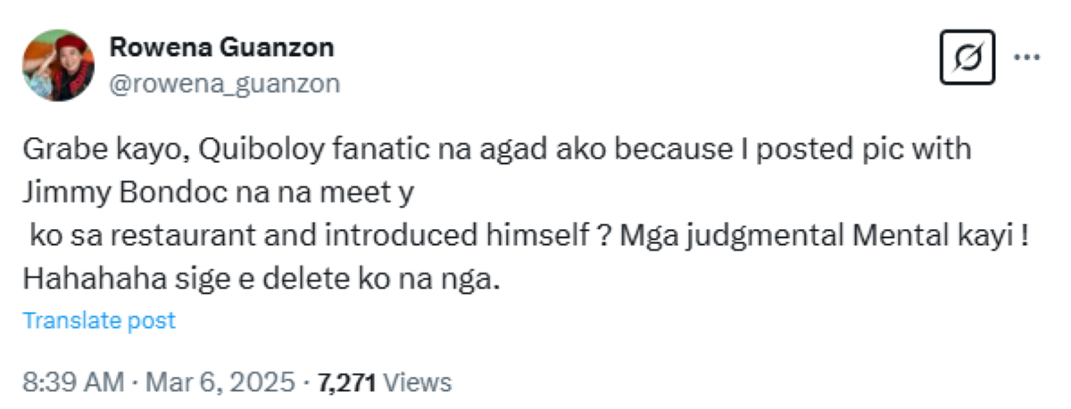 Photo courtesy: Screenshot from Rowena Guanzon (X)