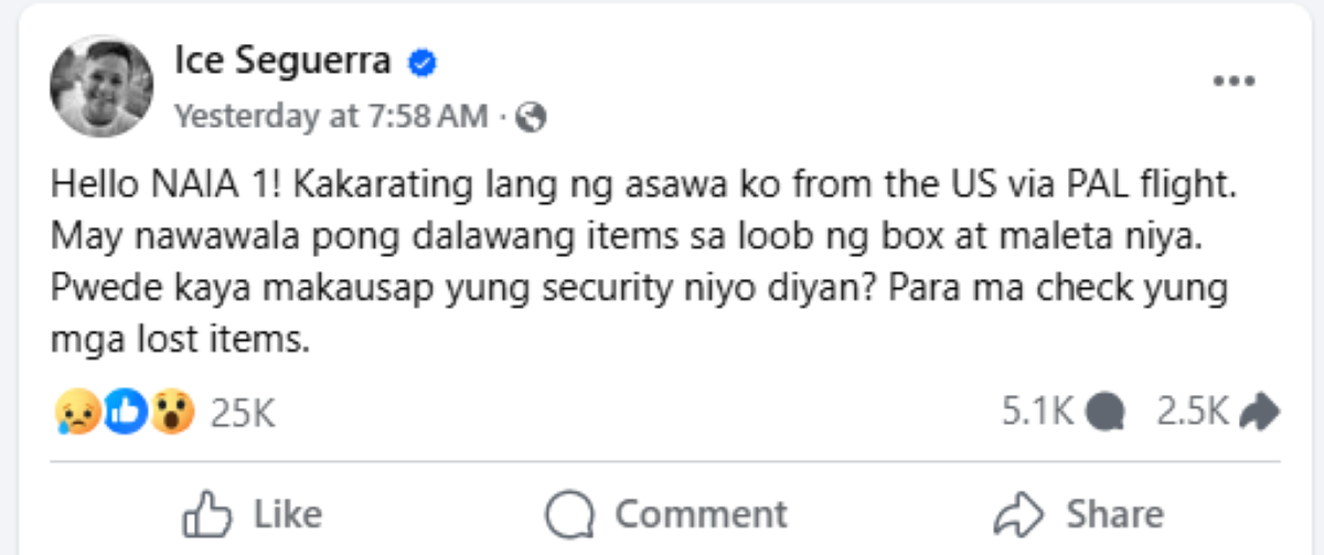 Photo courtesy: Screenshot from Ice Seguerra (FB)