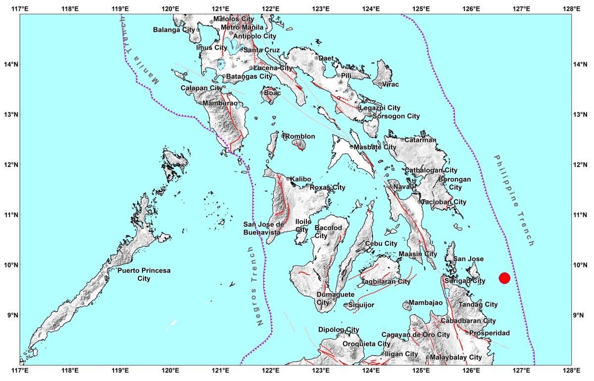 4.0-magnitude na lindol, tumama sa Surigao del Norte