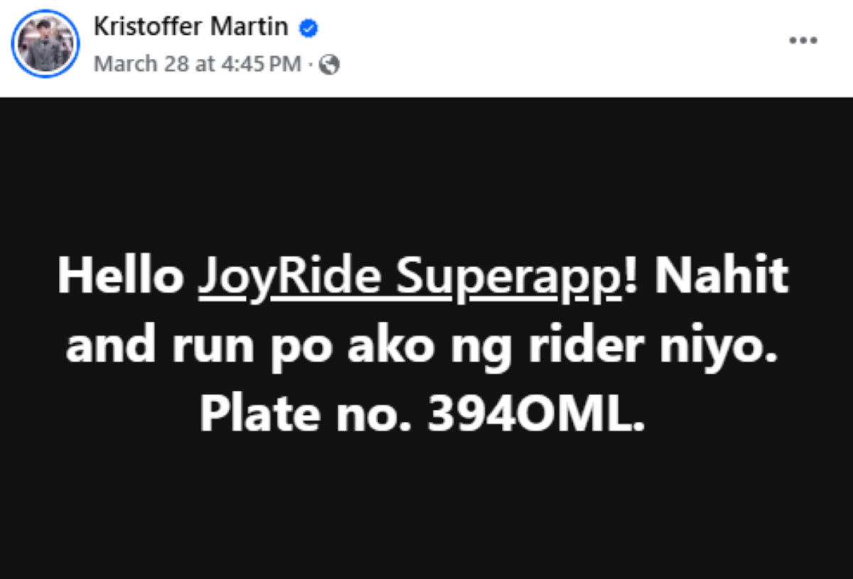 Photo courtesy: Screenshot from Kristoffer Martin (FB)