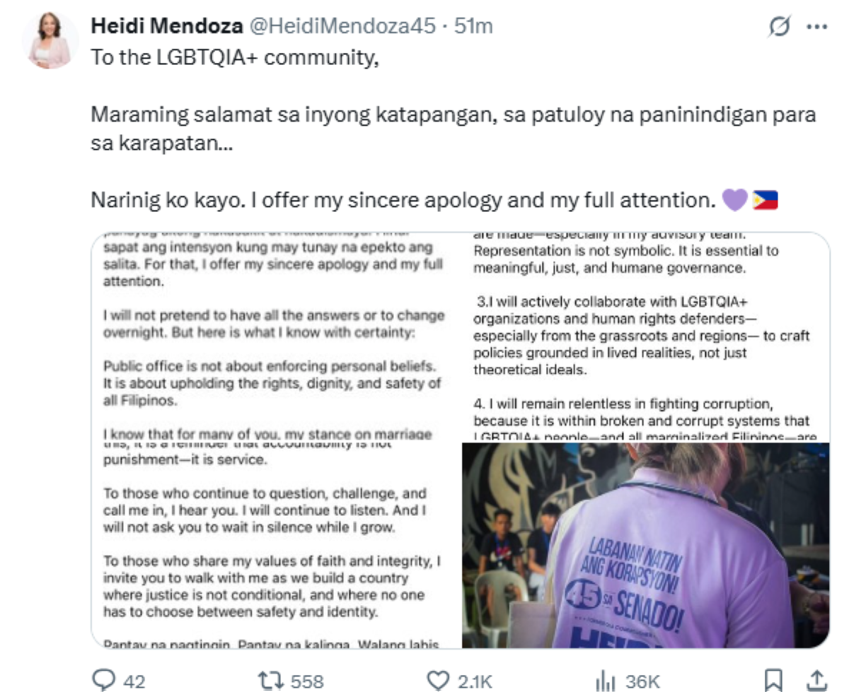 Photo courtesy: Screenshot from Heidi Mendoza (X)
