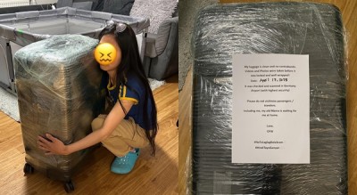 OFW na may plastic wrap at note ang maleta: 'When you no longer feel safe in your own country!'