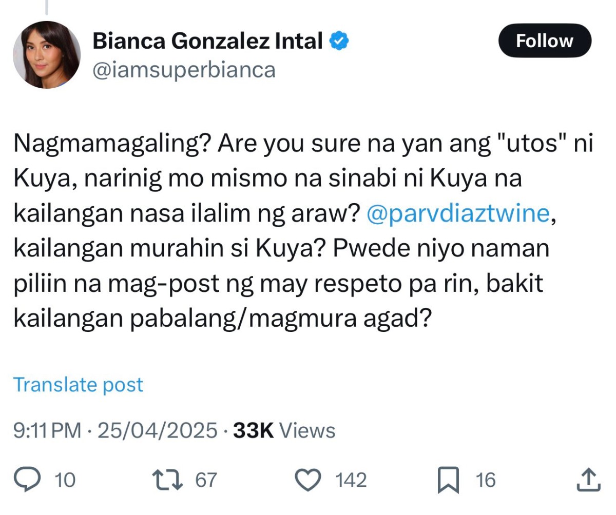 Photo courtesy: Screenshot from Bianca Gonzalez (X)
