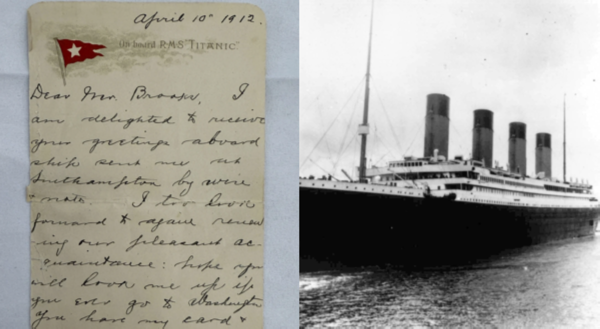 Liham na isinulat ng Titanic survivor bago lumubog ang barko, ipina-auction sa halagang ₱22M