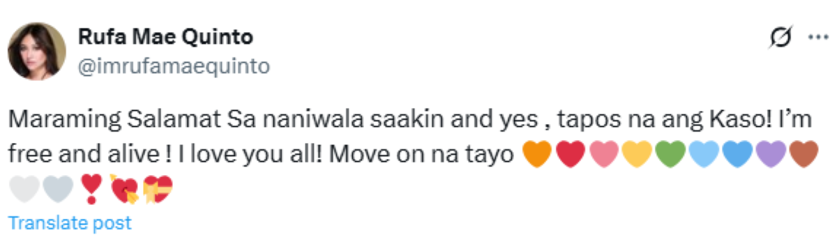 Photo courtesy: Screenshot from Rufa Mae Quinto/X