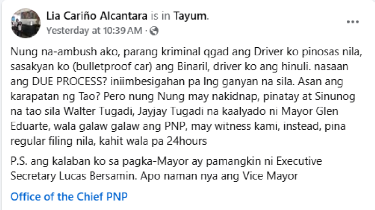 Photo courtesy: Screenshot from Lia Cariño Alcantara (FB)