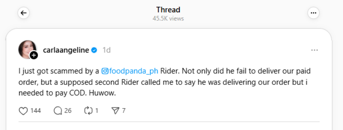 Photo courtesy: Screenshot from Carla Abellana (Threads)