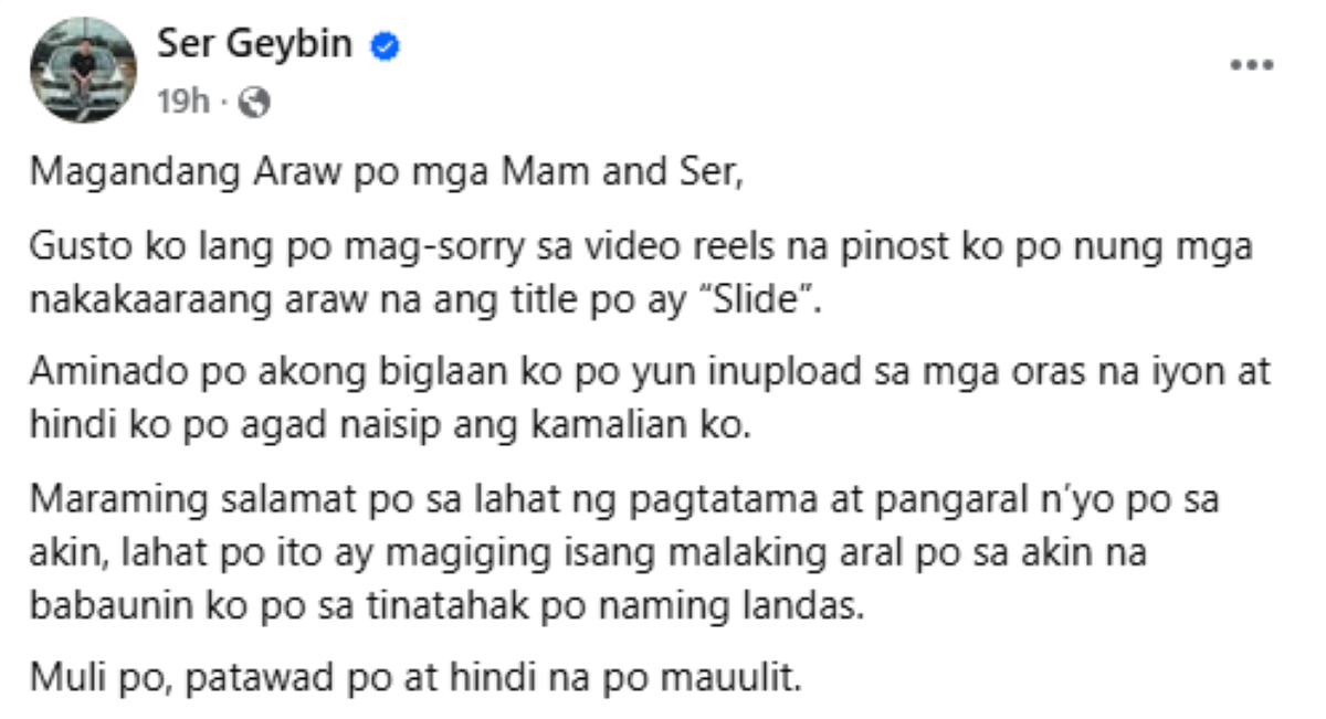 Photo courtesy: Screenshot from Ser Geybin (FB)