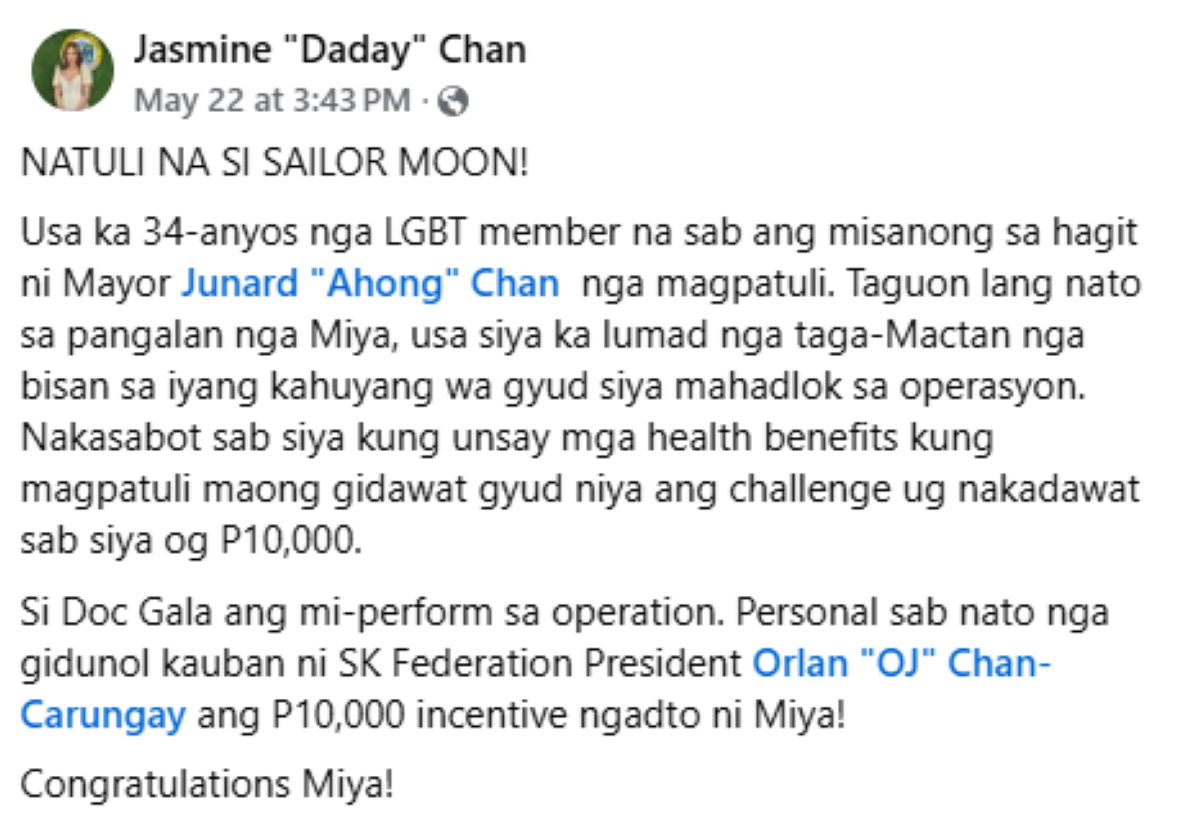 Photo courtesy: Screenshot from Jasmin 'Daday' Chan via Junard 'Ahon' Chan (FB)