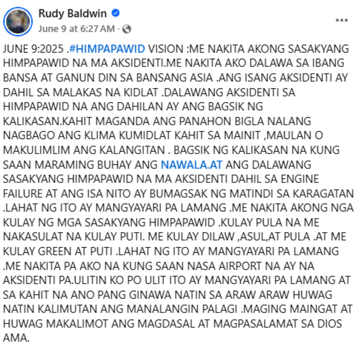 Photo courtesy: Screenshot from Rudy Baldwin (FB)