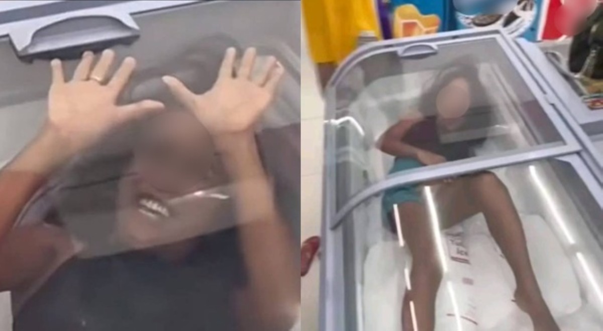 Lagot! Babaeng humiga sa loob ng freezer ng convenience store, kakasuhan