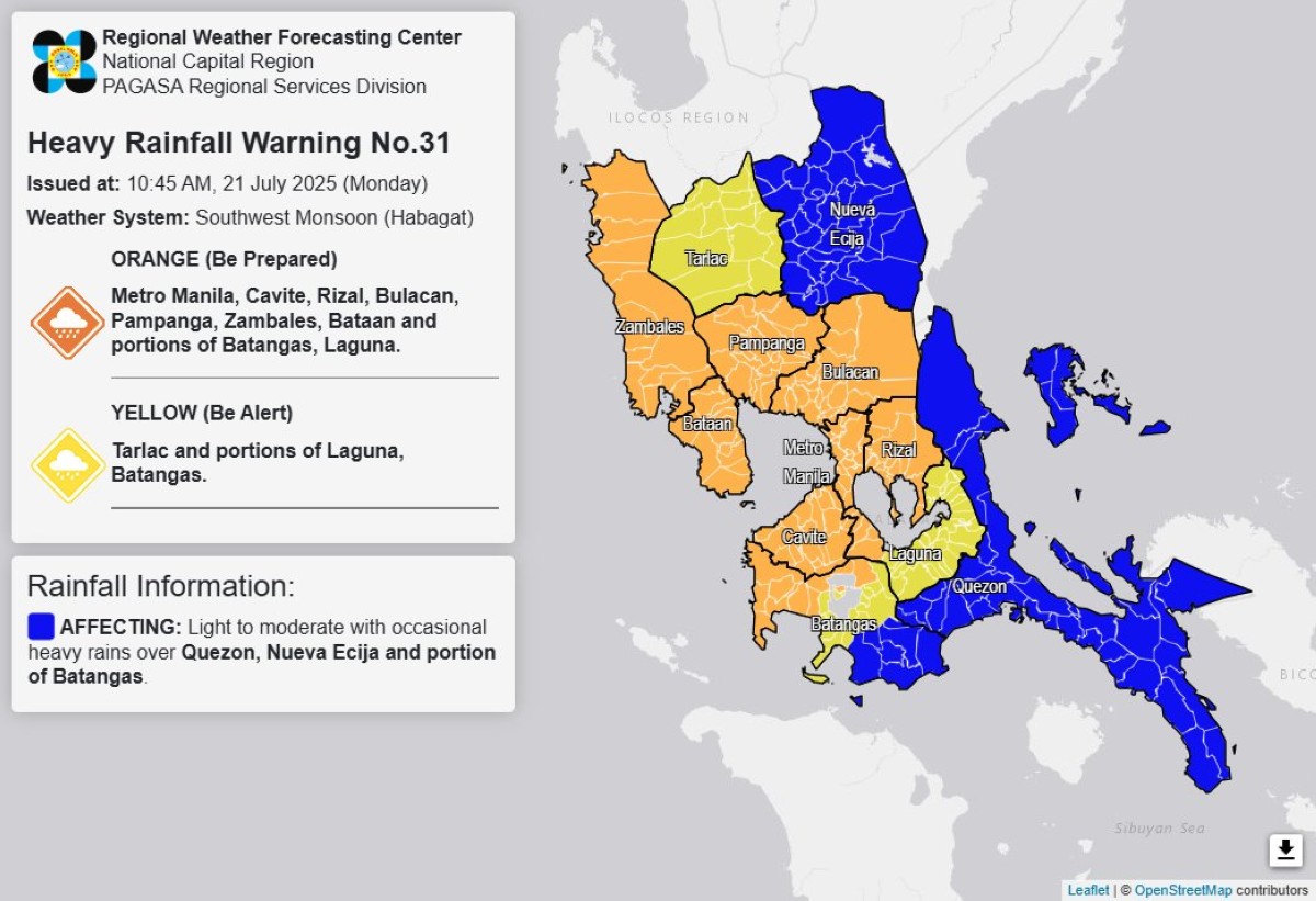 Orange warning level, itinaas sa Metro Manila, karatig na lugar