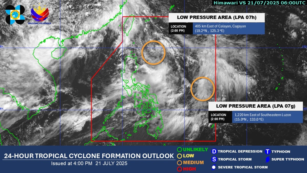 2 LPA sa loob ng PAR, may 'medium chance' na maging tropical depression