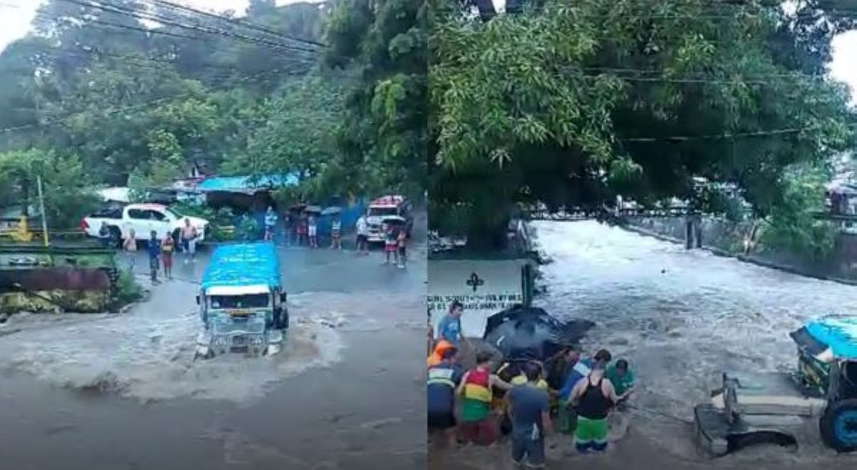 Mga residente, nagtulungang iahon ang pampasaherong jeep mula sa baha