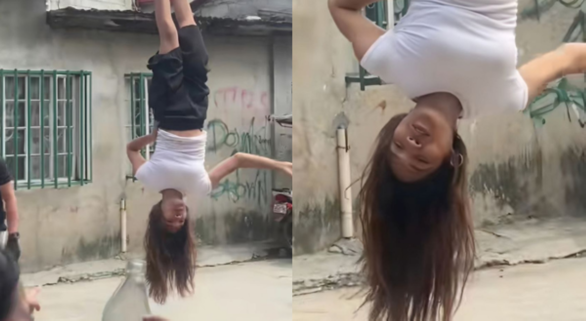 Babae na tinamaan ng amats, nagmala-spiderman patiwarik