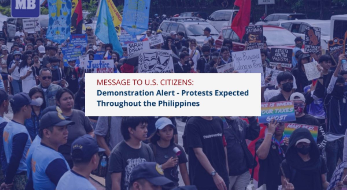 U.S. Embassy, inalerto mga U.S. citizens na nasa Pilipinas tungkol sa mga kilos-protesta sa Sept. 21