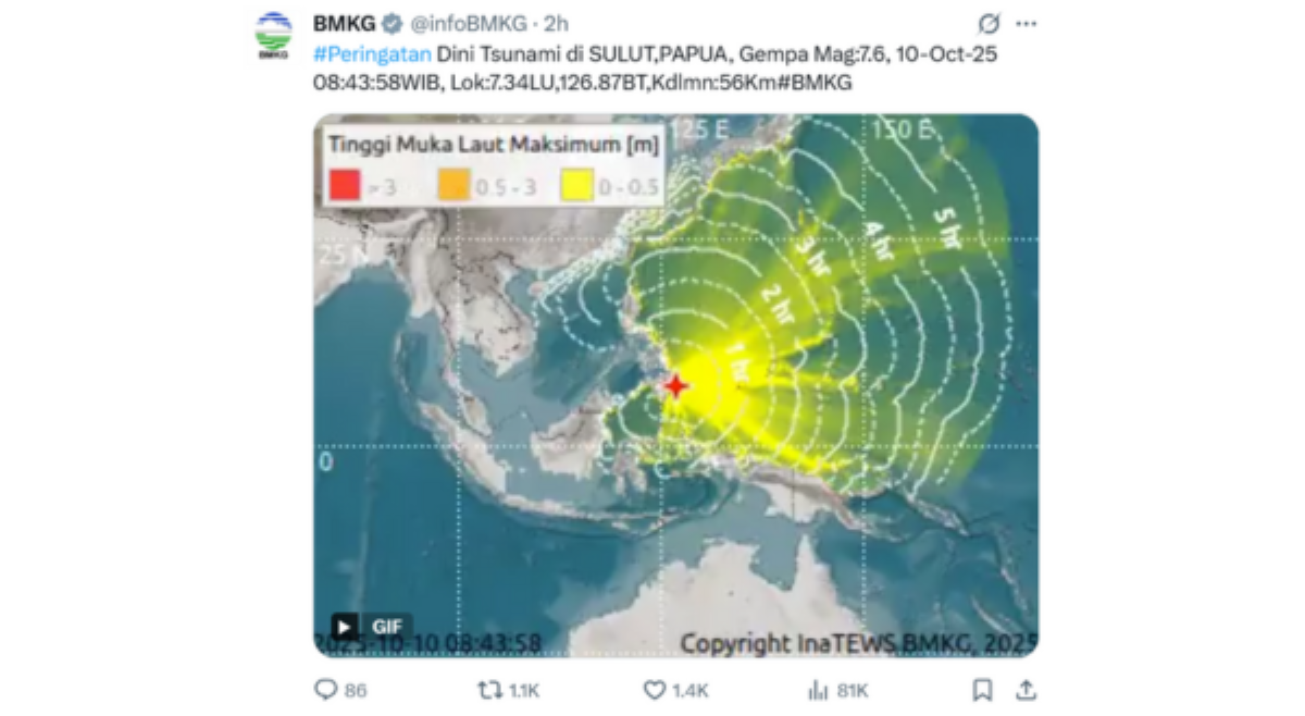 Indonesia, nag-anunsyo ng tsunami warning sa kanilang mga probinsya matapos ang lindol sa Davao Oriental