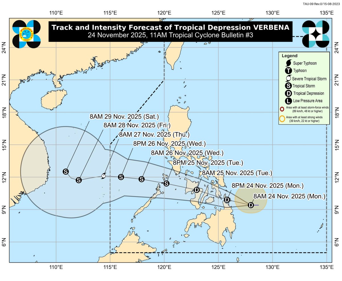 'Verbena,' pinananatili ang lakas habang papalapit sa Caraga Region