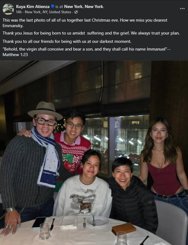 'We miss you, dearest Emmansky!' Kuya Kim, inalala si Emman sa pagdiriwang ng Pasko