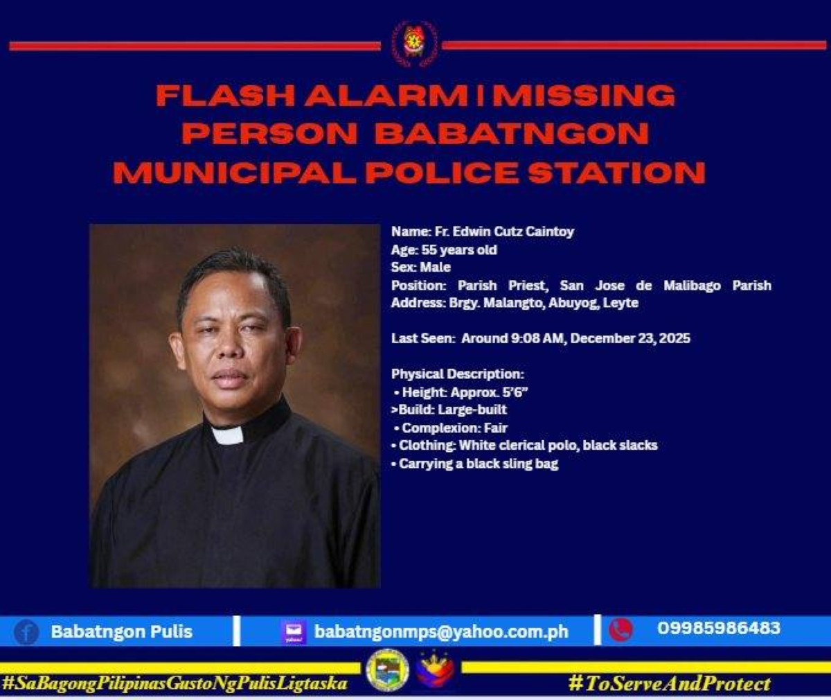 Parish priest sa Leyte, naiulat na umano'y nawawala