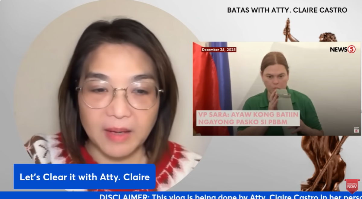 Screenshot mula sa video ni Atty. Claire Castro (YT)