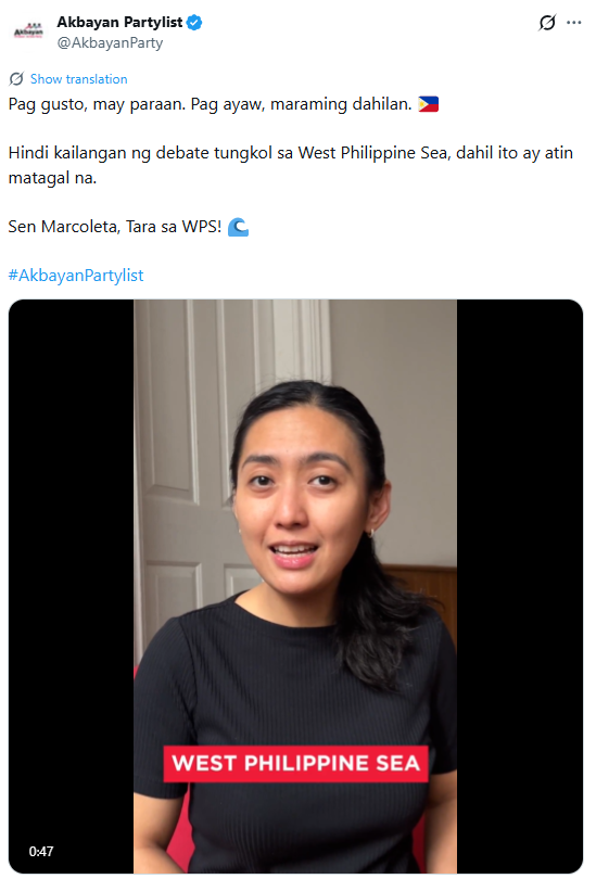 Photo courtesy: Akbayan Partylist (X)