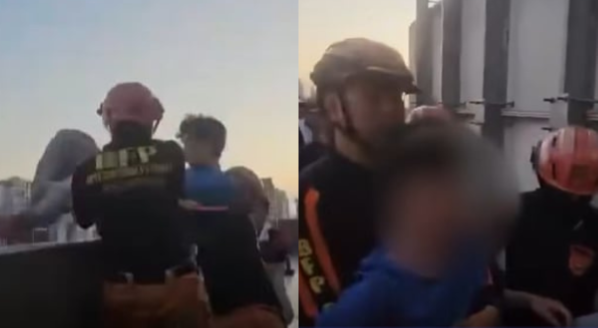 Lalaking tatalon umano mula sa roof deck ng 22-storey building, nailigtas ng BFP