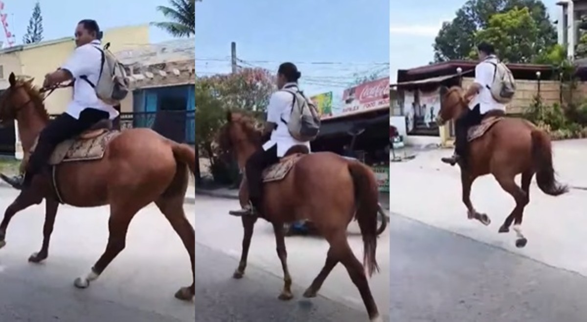 Gas out, grass in! College student sa GenSan, nangangabayo papasok sa paaralan
