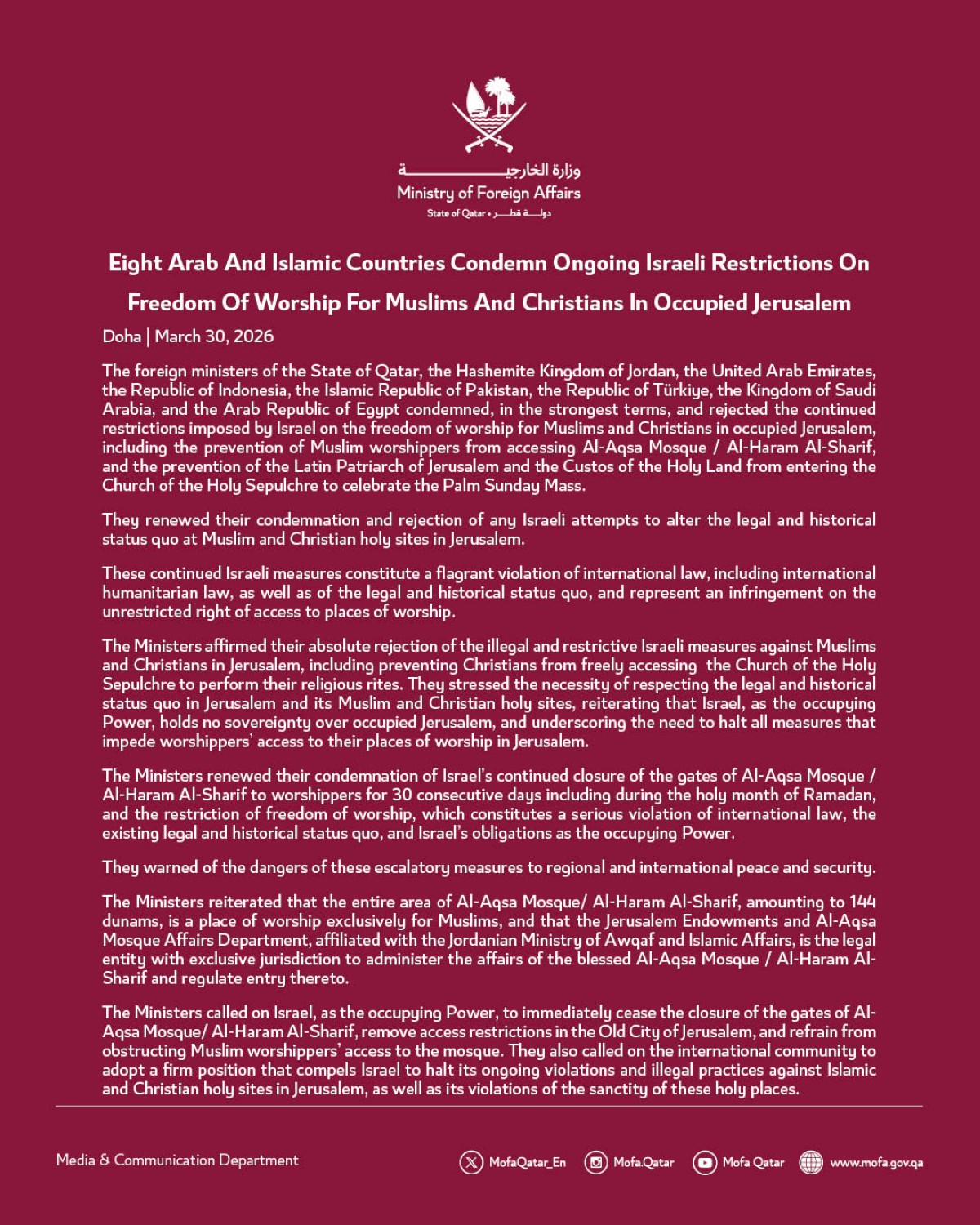 Photo courtesy: Ministry of Foreign Affairs - Qatar (X)