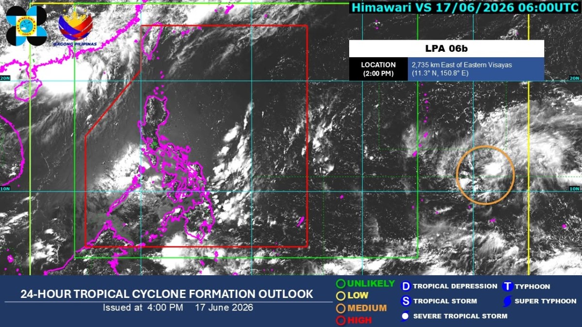LPA sa labas ng PAR, may 'medium' chance na maging bagyo