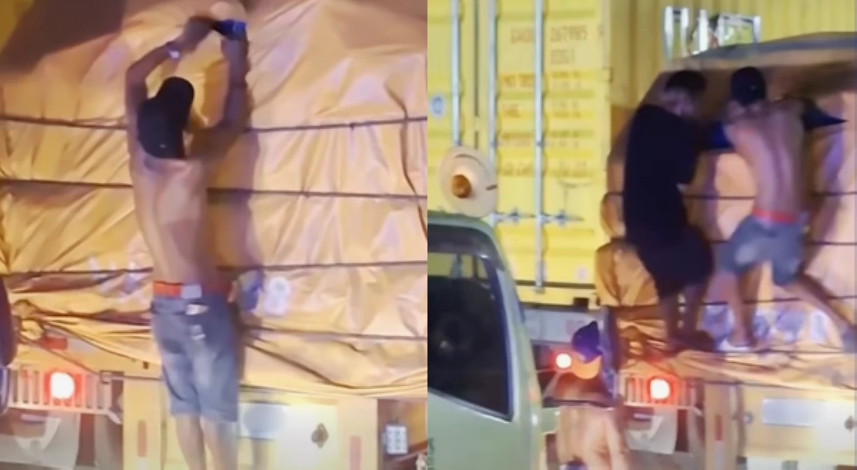 Mga tambay na sumalisi ng mga kargamento sa truck, huli sa video!