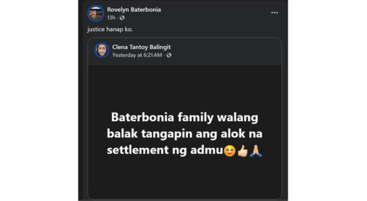 'Justice hanap ko!' Rovelyn Baterbonia, 'di na nga ba tatanggapin alok ng Ateneo?