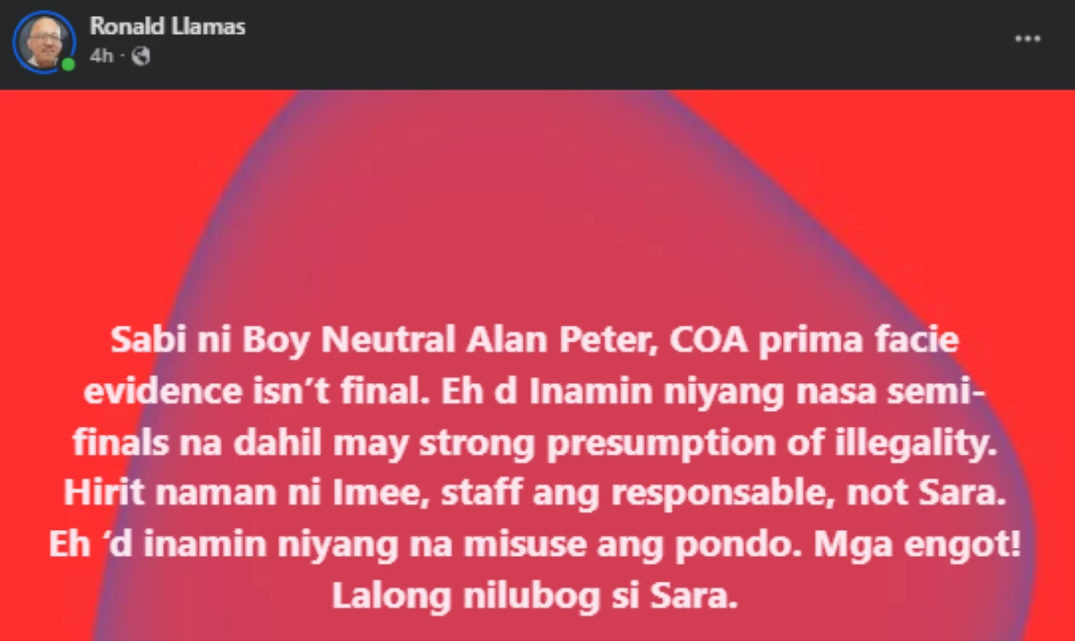 Llamas kina Sen. Alan, Sen. Imee: 'Mga engot, lalong nilubog si Sara!'