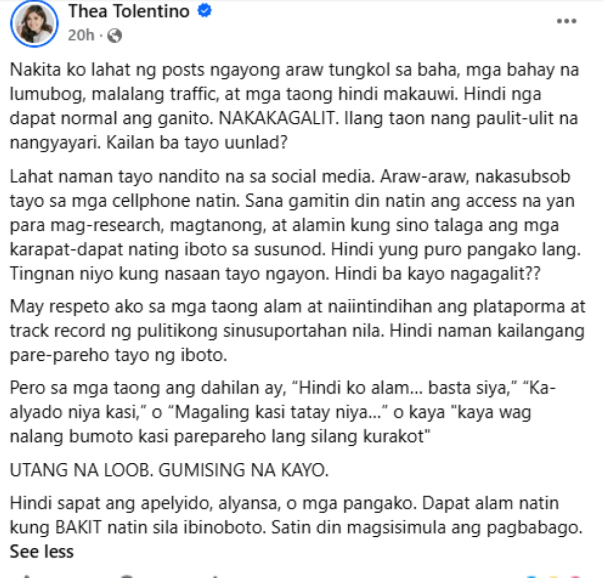 Thea Tolentino sa malalang baha: Nakakagalit, ilang taon nang paulit-ulit na nangyayari!