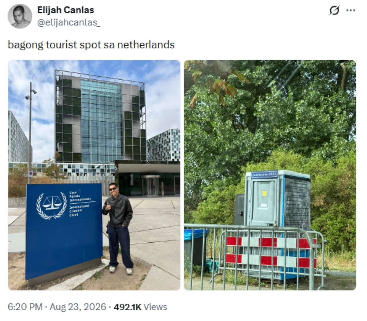 Elijah Canlas, nagpa-picture sa ICC: 'Bagong tourist spot sa Netherlands!'