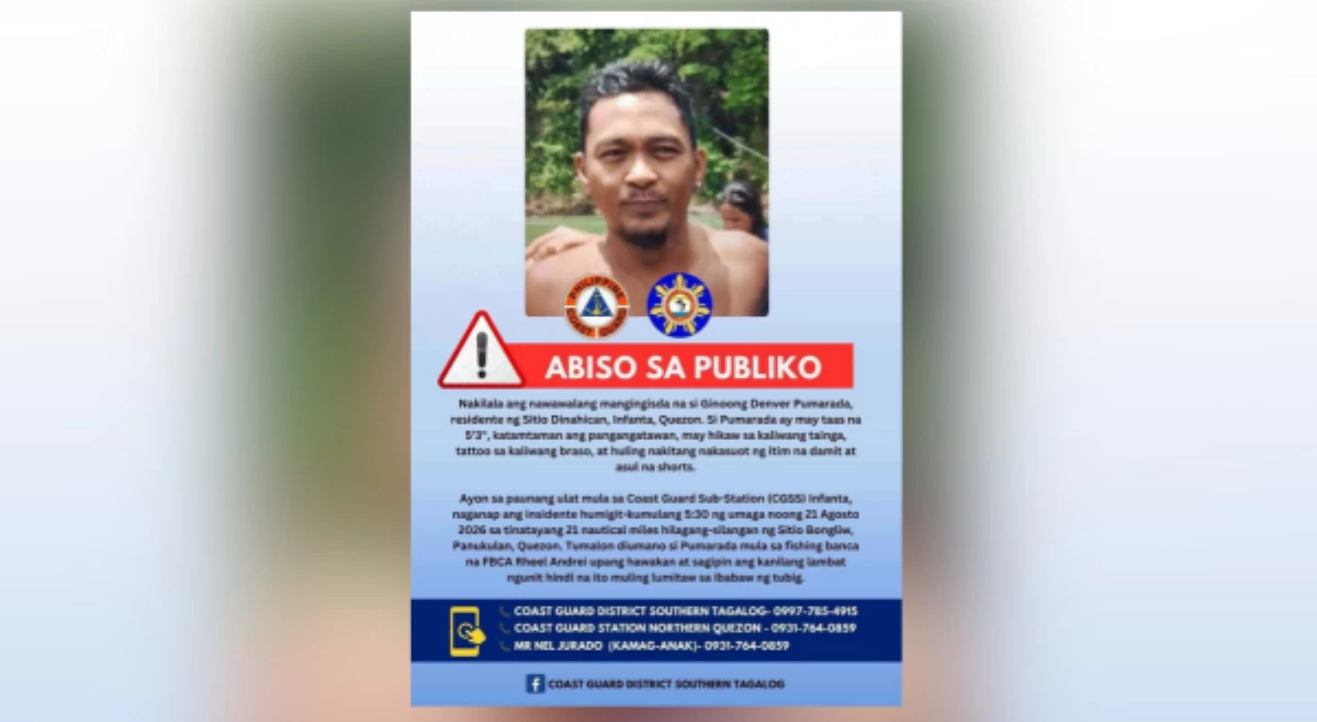 Mangingisdang 4 na araw nang nawawala, patuloy na pinaghahanap