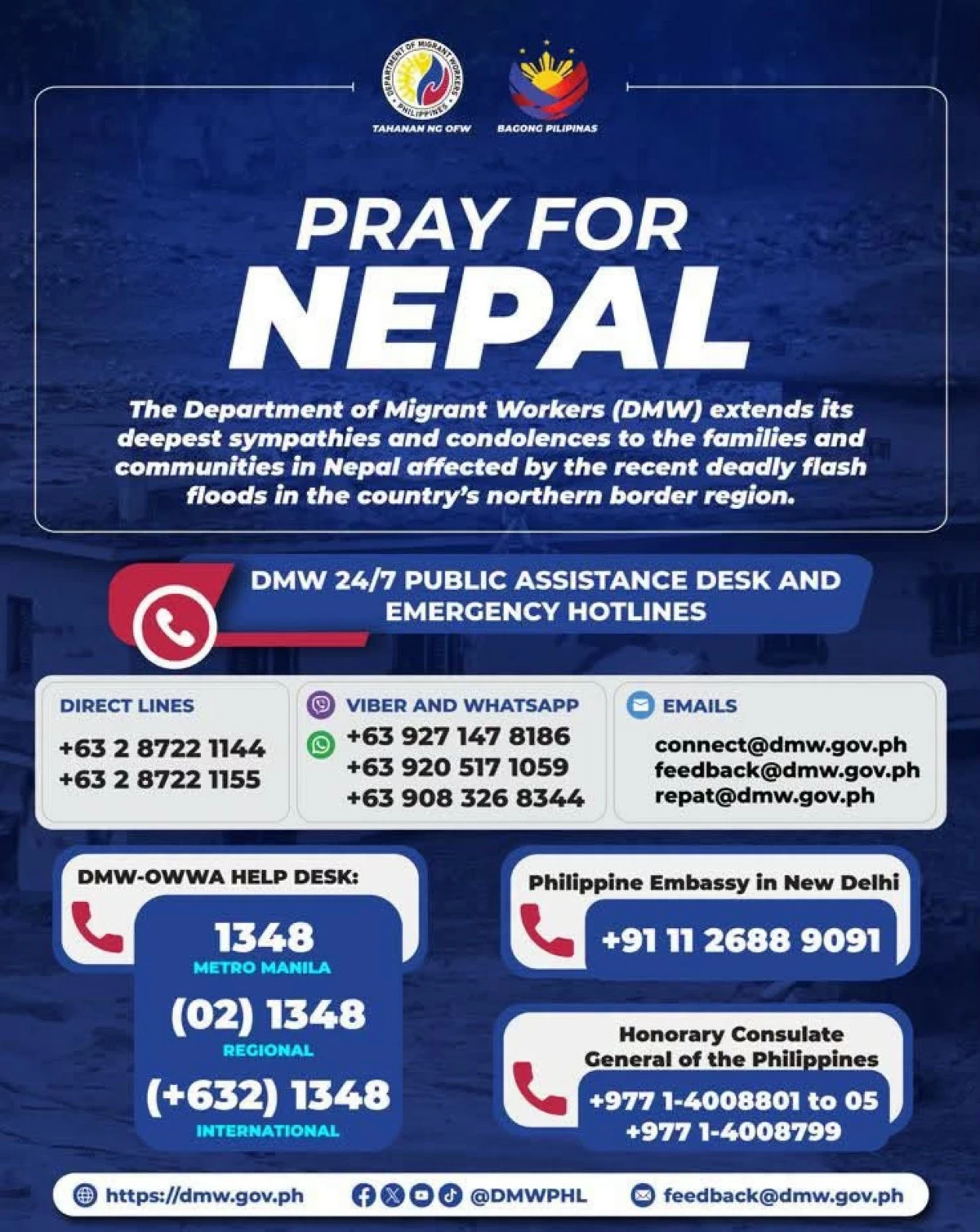 DMW, nakiramay sa mga nabiktima ng flash flood sa Nepal; tiniyak wala pang nasawing Pinoy